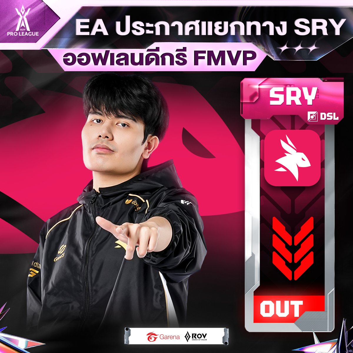 กระต่ายคลั่ง 🐰eArena ประกาศแยกทาง "SRY" ออฟเลนดีกรี FMVP ผู้เป็นฟันเฟืองสำคัญในการพา EA สร้างประวัติศาสตร์คว้าแชมป์ RoV Pro League มาครองได้ถึง 2 สมัยติดต่อกัน

2 แชมป์โปรลีก 🏆🏆
▪️แชมป์ RoV Pro League 2024 Winter
▪️แชมป์ RoV Pro League 2025 Summer

#RPL2026Summer #DreamRiser
