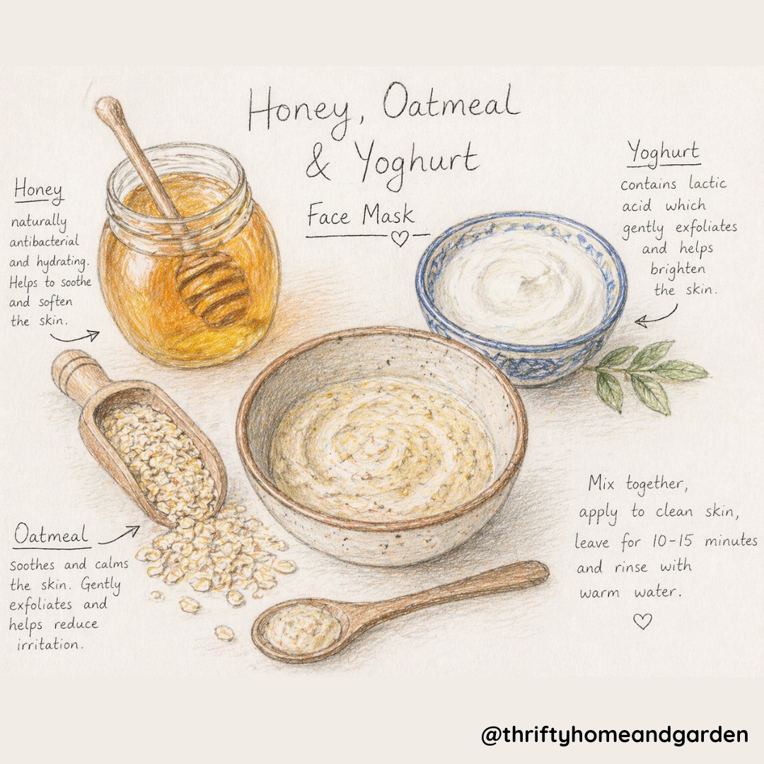 thriftyhomegrdn's tweet image. Looking for a simple, natural way to care for your skin?

This face mask, made from everyday ingredients,restores and nourishes:
instagram.com/p/DXgXM0sCg1-/

#NaturalSkincare #SimpleLiving #Wellbeing #SelfCare #GentleSkincare #thriftyhomeandgarden #sustainableliving #facemasks