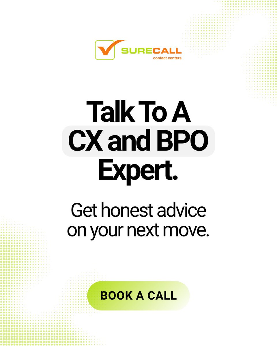 SureCallCC's tweet photo. Sometimes you don’t need a full project.

Just someone who lives CX & BPO every day.

If you’re:

• deciding in-house vs outsource
• figuring out where AI fits in support
• worried about security or compliance

We’re happy to be a sounding board.
No pitch. Just clarity.

Save this & book a call via the link in bio.