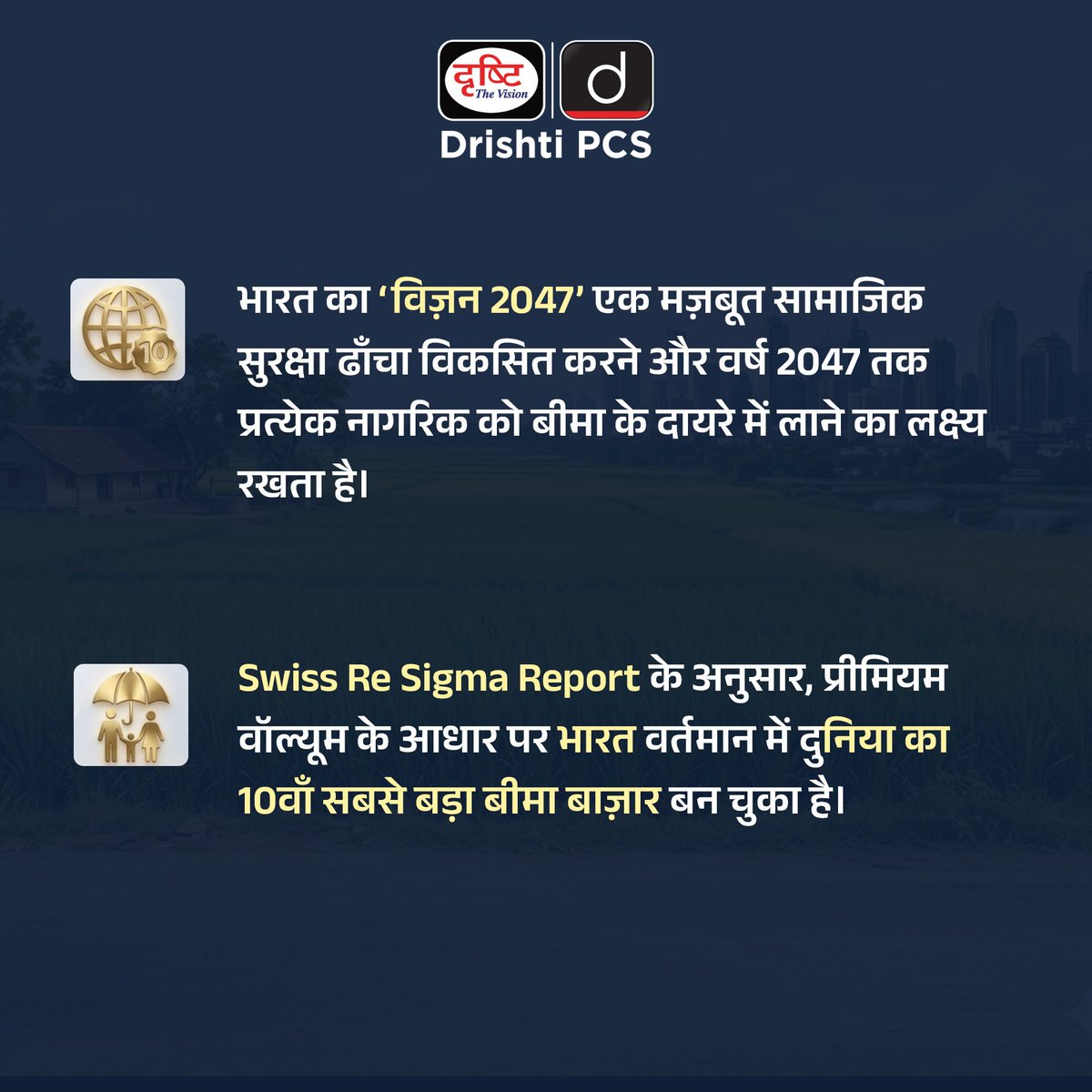 DrishtiPCS's tweet image. विज़न 2047: हर नागरिक तक बीमा, हर जीवन सुरक्षित
.
भारत तेजी से बढ़ते बीमा कवरेज के साथ सामाजिक सुरक्षा को नई मज़बूती दे रहा है।
बढ़ता प्रीमियम, करोड़ों पॉलिसियाँ और लाखों करोड़ के क्लेम विश्वसनीय बीमा तंत्र का संकेत है।
.
#InsuranceForAll #Vision2047 #FinancialInclusion