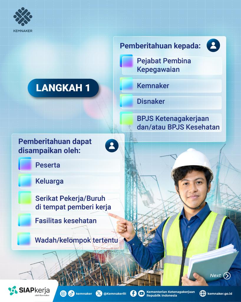 KemnakerRI's tweet photo. Kecelakaan Kerja (KK) dan Penyakit Akibat Kerja (PAK) bisa terjadi kapan saja.
Kalau mengalaminya, Rekanaker berhak atas manfaat JKK.
Minaker spill cara klaimnya biar nggak bingung ๐
#Kemnaker #JaminanKecelakaanKerja #JKK https://t.co/MzrEdt95xW