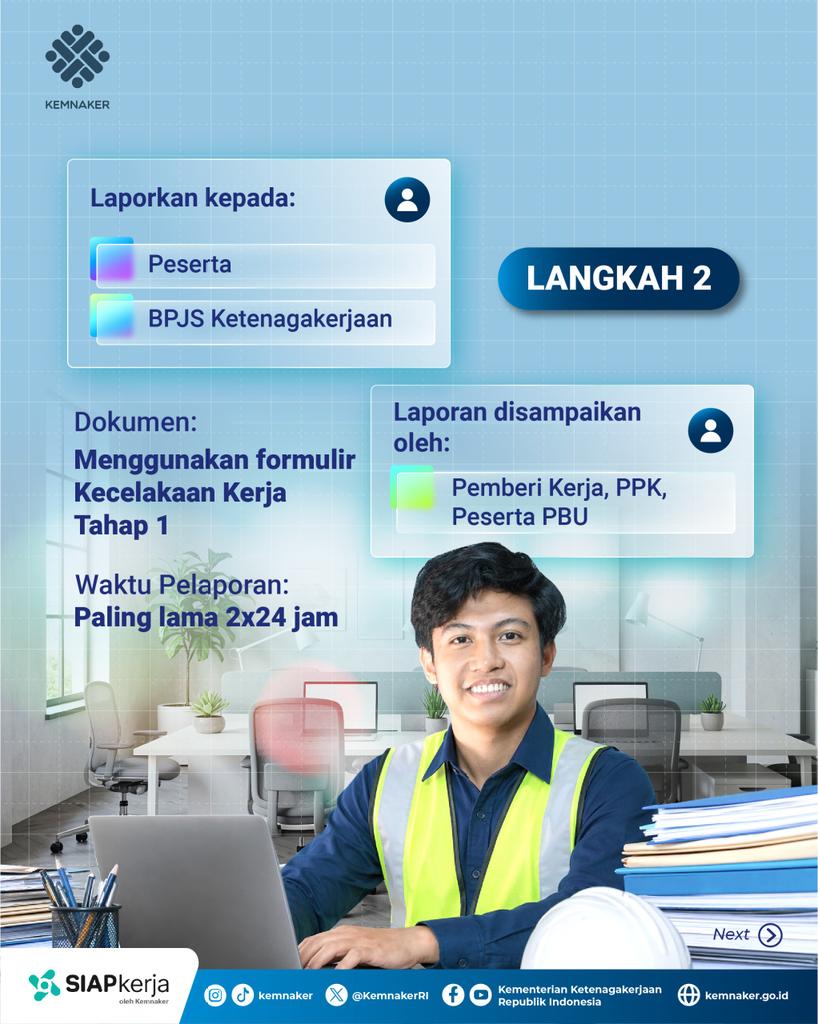 KemnakerRI's tweet photo. Kecelakaan Kerja (KK) dan Penyakit Akibat Kerja (PAK) bisa terjadi kapan saja.
Kalau mengalaminya, Rekanaker berhak atas manfaat JKK.
Minaker spill cara klaimnya biar nggak bingung ๐
#Kemnaker #JaminanKecelakaanKerja #JKK https://t.co/MzrEdt95xW