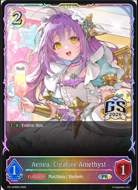 2GGanon's tweet photo. Shadowverse: Evolve next Grand Showdown info is technically available.

Following the GS prizing formula, we're likely seeing Stay as the sealed side event promo.
Albert-Forte will be top 8.
Aenea will be top 16.
Domination will be top 32.
#ShadowverseEvolve
#GrandShowdown https://t.co/WX09VK80qg