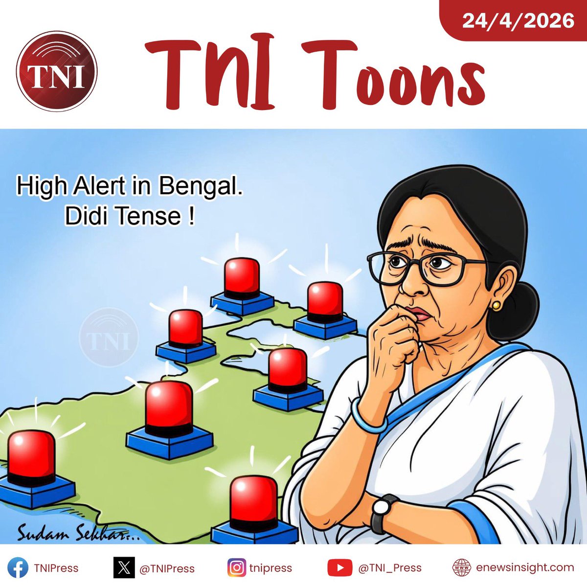 TNIPress's tweet image. 🔴 TNI Toons - The Big Bengal Battle. TMC Chief Mamata Banerjee facing the biggest challenge of her life ! Tense moments for her, as Bengal has erupted. Historic voter turnout, unprecedented security and cornered by BJP. #TNI #Insight #TNIPress