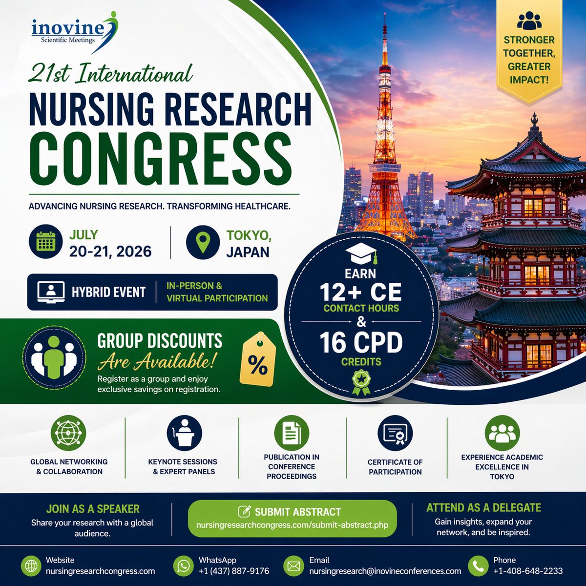 InovineMeetings's tweet photo. Great ideas grow stronger together.
21st International Nursing Research Congress 2026
๐ Hilton Tokyo Hotel |
๐
July 20โ21, 2026
#CE #cpd #inrc2026 #nursingleadership #teamlearning #globalhealthcare #inovineconferences https://t.co/cOAXWT5Bbc
