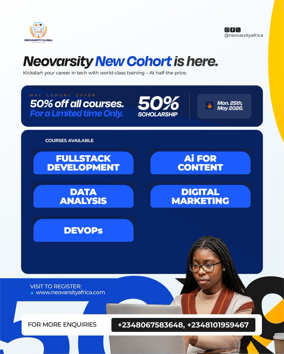 NeovarsityA's tweet photo. Starts May 25th.  Enrol 👉 https://t.co/xZbstsvGIY Or call +2348067583648  RT to help someone who needs this https://t.co/l92FxrOKpd