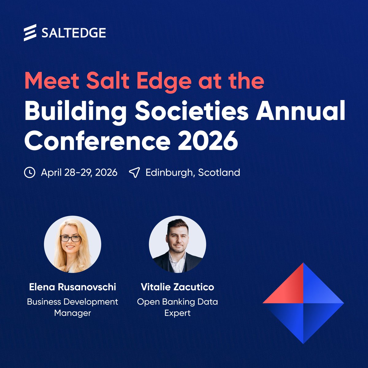 saltedge's tweet image. Next week we’re heading ✈️ to Edinburgh for the #BSAConf2026.
2 days of conversations with industry leaders, from AI-driven member engagement to today’s savings &amp;amp; mortgage challenges.
Planning to attend? Meet our team on-site to talk all things #openbanking.