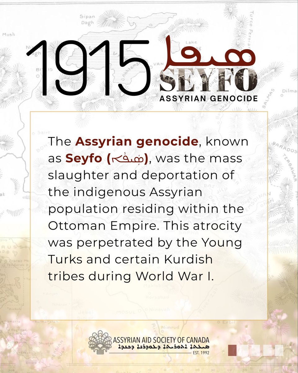 AssyrianAidCA's tweet photo. Today marks the 111th anniversary of the Seyfo Genocide. In 1915, hundreds of thousands of Armenians, Assyrians and Greeks perished at the hands of the Ottoman Empire and Kurdish tribes. https://t.co/QU42ZFqzXE