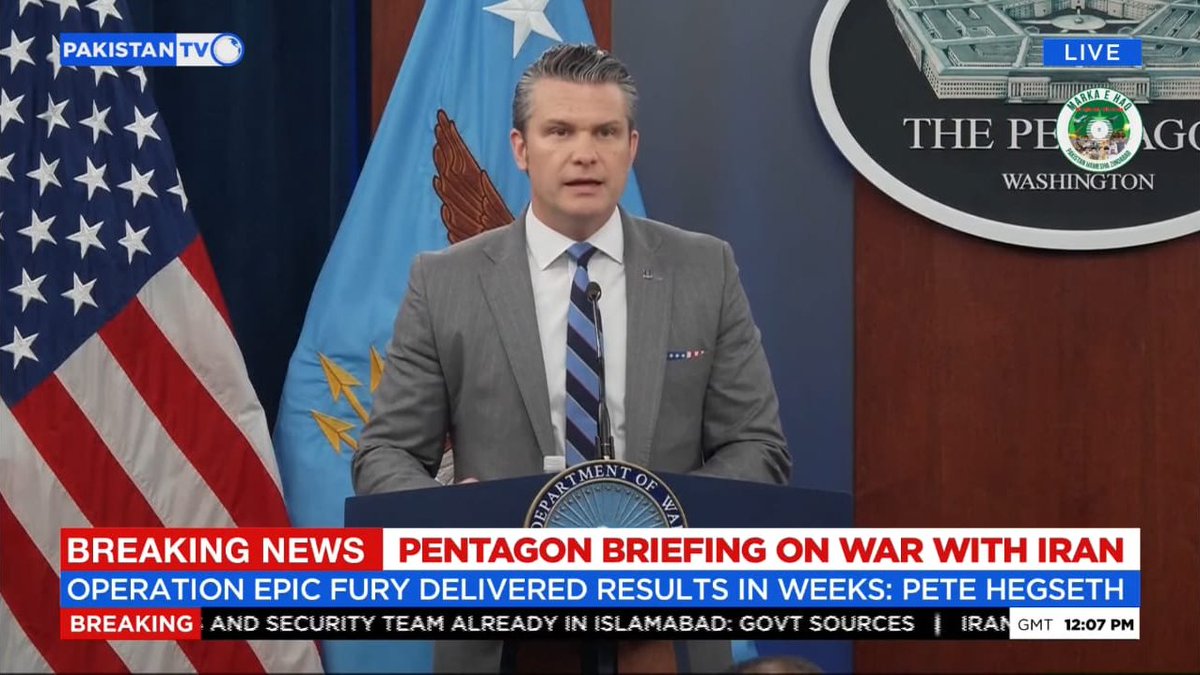 PakTVGlobal's tweet image. Operation Epic Fury delivered results in weeks: US Secretary of War

#PakistanTV #Pentagon #PeteHegseth #IranWar #BreakingNews