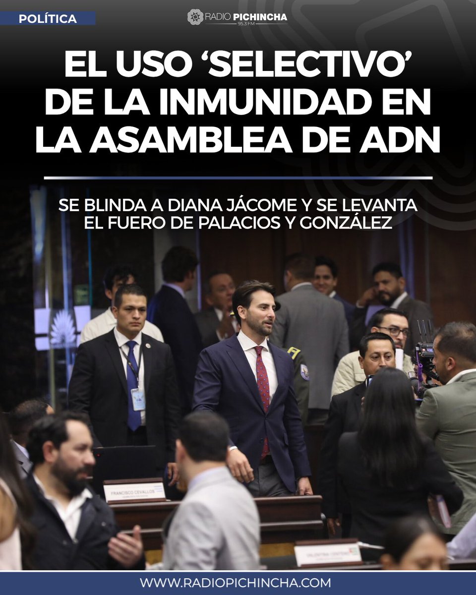 🏛️#Política | La Asamblea aplica vías distintas en dos casos de inmunidad. El Pleno votará el pedido contra la oficialista Diana Jácome y mantendría su fuero. En contraste, el caso de Mónica Palacios no fue incluido en la agenda y su inmunidad se levantaría automáticamente.