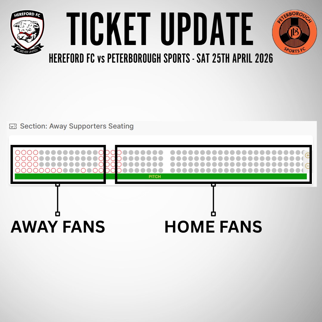 HerefordFC's tweet image. UPDATE | 1️⃣5️⃣0️⃣ tickets remain in Len Weston Stand Home Terrace. As a result: 

🔓 Len Weston Away Terrace open to home fans

🔓 E Block open to home fans. Please study image 2️⃣ to ensure you buy in correct area 🧐

🎟️ herefordfc.ticketco.events

#COYW | #OurCity