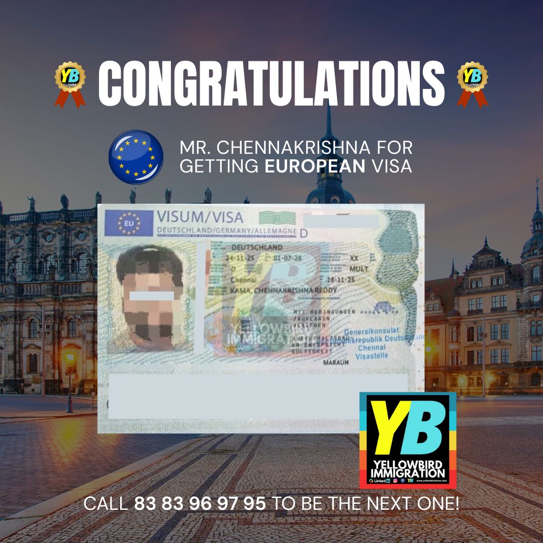 yellowbirdvisas's tweet image. Congrats Mr. Chennakrishna for getting your European work visa 🫶🏼✈️
Thank you for trusting us 

#yellowbirdimmigration #visaapproved #europevisa #bestconsultants