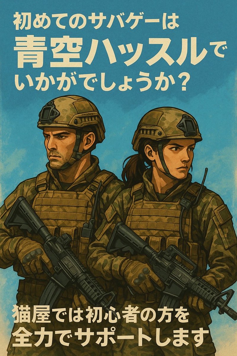 nekoya_military's tweet image. サバゲーを始めたいけど何を揃えたらいいかわからない...
不安があると思います
猫屋では初心者様を全力でサポート致します
初めてのサバゲーは青空ハッスルでやってみませんか❓
質問等ありましたら気軽にDM下さい❗️

青空ハッスル
#SALE
＃猫屋
#青空ハッスルモール