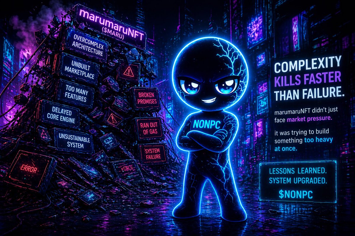 another hard lesson most people ignore, 
complexity kills faster than failure.

marumaruNFT didn’t just face market pressure.

it was trying to build something too heavy at once.

a system that needed too many pieces to work together.