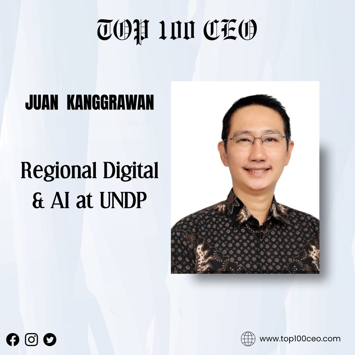 Top100CEO's tweet image. Juan Kanggrawan, Regional Digital &amp;amp; AI at United Nations Development Programme, recognized among the Top 100 Disruptors for driving AI-led digital transformation and GovTech innovation.

Read: top100ceo.com/top-100-disrup…

#Top100CEO #Disruptors #AI #DigitalTransformation #GovTech