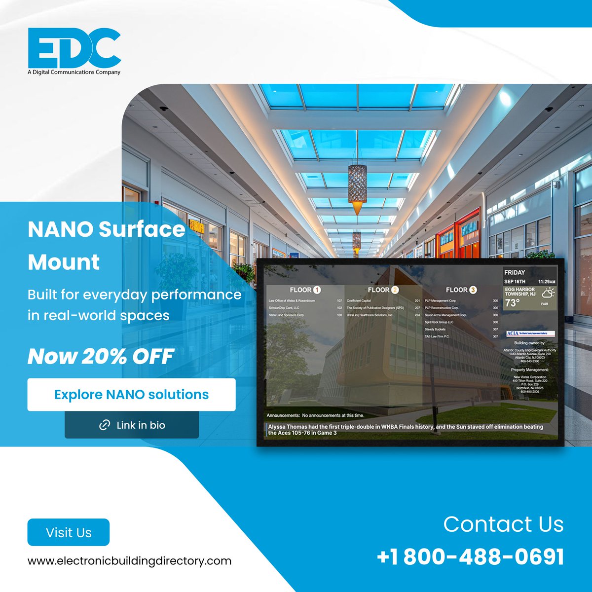 marketingedc35's tweet image. Surface mounts aren’t the problem bad design is.
NANO delivers clean, low-profile installs with easy front access and real performance. 
No clutter.
No complications. 
20% OFF for a limited time.

👉 Explore NANO Solutions

#DigitalSignage #SmartBuildings #Wayfinding #PropTech