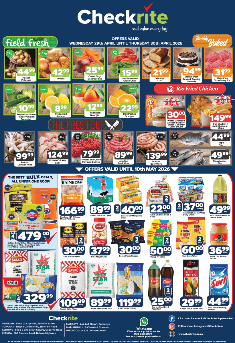 IsolezweNews's tweet image. Ungaphuthelwa amadili amangalisayo.

&amp;gt; checkrite.co.za

@Checkrite_New 

#Checkrite #Supermarket #Weekly #Specials #FieldFresh #BulkDeals
