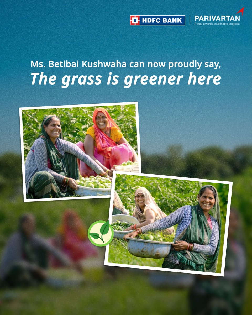 HDFCBankCSR's tweet image. Through Parivartan’s partnership with @PRADAN_India in Bundelkhand, women farmers like Ms. Betibai Kushwaha are shifting to natural farming practices and collective models that improve soil health, reduce costs, and boost incomes.

#HDFCBank #Parivartan #Farmers #Livelihood