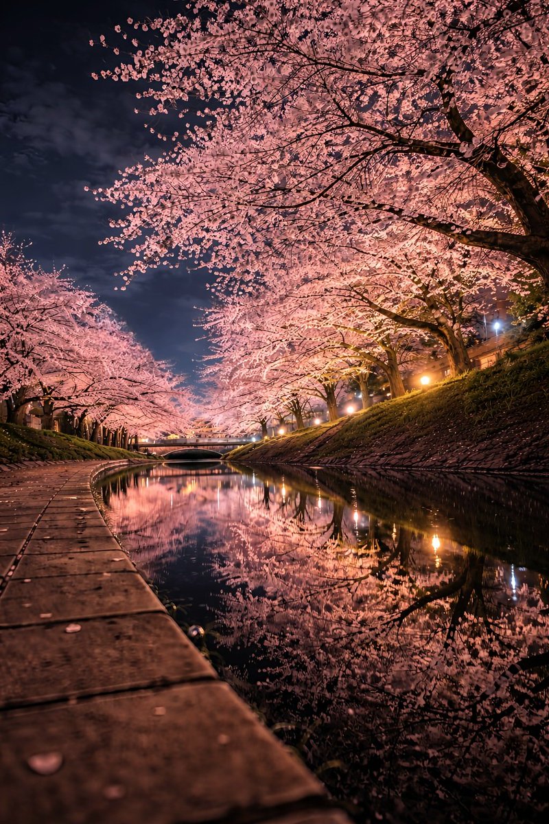 _ai_nature_art's tweet image. 桜と水面のリフレクション 🌸🌌
夜桜が静かに揺れているような感覚になります🙃
