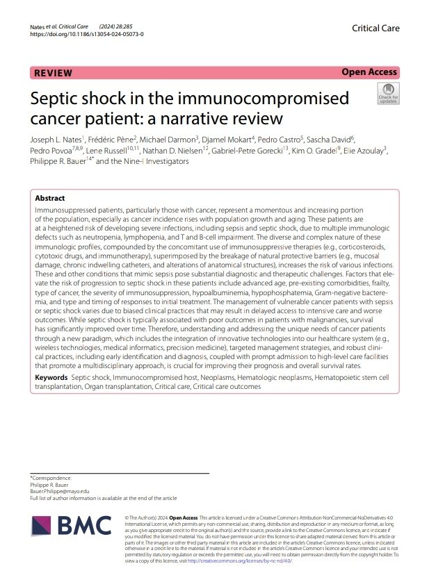 🦠🦀Abordaje y Manejo del Shock Séptico en el Paciente Oncológico Inmunocomprometido

🔰📚Critical Care

doi.org/10.1186/s13054…

Enlace a Artículo Completo👇🏻🆓✅
t.me/SoMELaguna