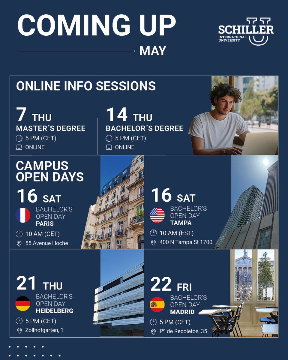 Schiller_SIU's tweet image. Thinking about studying internationally?

In May, we’re hosting info sessions and open days to help you explore your options, meet our team, and get a real feel for Schiller.

☄️Register here: schiller.edu/events/?utm_ca…

#OpenDay #AtSchiller #StudyAbroad