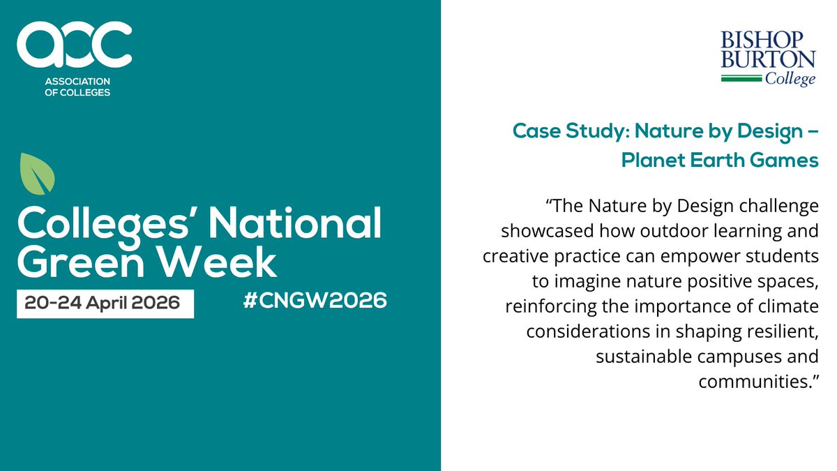 AoC_Sport's tweet photo. As part of our #CNGW2026 we are showcasing students who took part in the Nature by Design challenge, through the Plant Earth Games programme, blending outdoor exploration with creative design. BishopBurtonCollege

Read more here:
https://t.co/8nv05rq65S https://t.co/5I3rSOdSu8