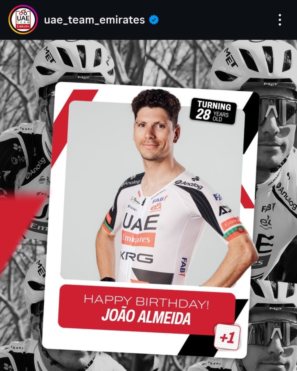 PCMPTMag's tweet image. João Almeida faz anos… ou será que não? 🔥🇵🇹

Esta sexta-feira, 24 de abril, teve um episódio insólito. A UAE Team Emirates-XRG desejou um feliz aniversário a João Almeida, numa publicação, mas o ciclista português só faz anos a 5 de agosto!