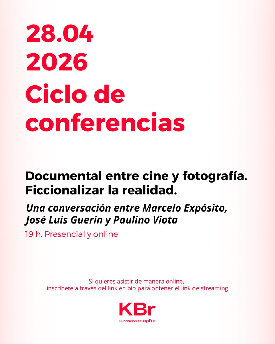 KBrfmapfre's tweet photo. 🗣️🎙️ El 28 de abril, nueva sesión del ciclo 'El estilo documental reconsiderado. Polemizando con Walker Evans'. Una mesa sobre el documental desde el cine y el audiovisual con Marcelo Expósito, José Luis Guerín y Paulino Viota. 

Presencial y online👉 https://t.co/PvLbeWxXoQ https://t.co/jup6YP1NKv