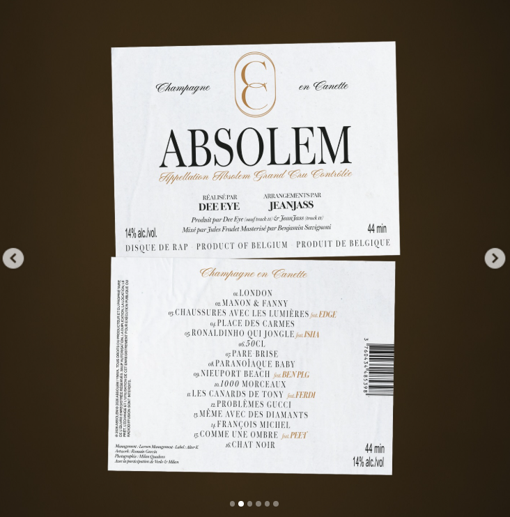 DeRapFr_'s tweet photo. 🆕 L'album "Champagne en canette" d'Absolem est dispo ! 👌 @Abso__lem 

Avec : 
🔸 EDGE
🔸 ISHA
🔸 BEN plg
🔸 Ferdi
🔸 Peet https://t.co/ofxS1rr6cq