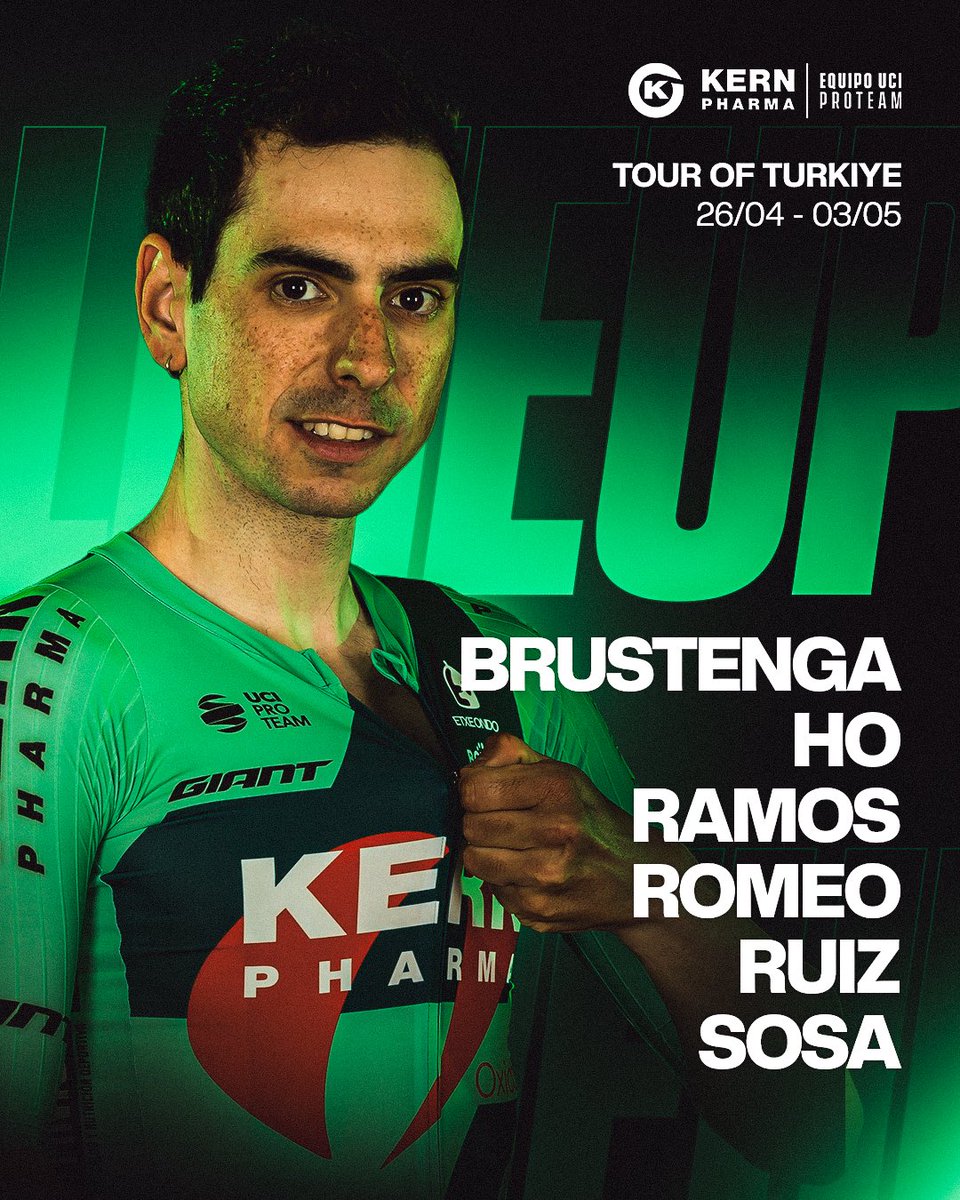 EqKernPharma's tweet photo. 🇹🇷 ¡Nuestra alineación para disputar el #TourofTürkiye! 

📈 𝐒𝐞𝐫𝐠𝐢𝐨 𝐑𝐨𝐦𝐞𝐨, formado en el @EqFinisher, realizará su debut con el Equipo Kern Pharma en Turquía https://t.co/7ih61EYckS
