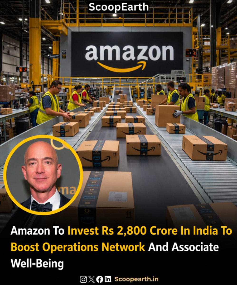 Scoopearth1's tweet image. 🚀@amazonIN  plans ₹2,800 crore investment in India to strengthen logistics network, enhance operations, and improve employee wellbeing, reinforcing its long term commitment to growth and innovation.  CEO @ajassy 
#Amazon #India #Ecommerce #Logistics  #Business #StartupIndia