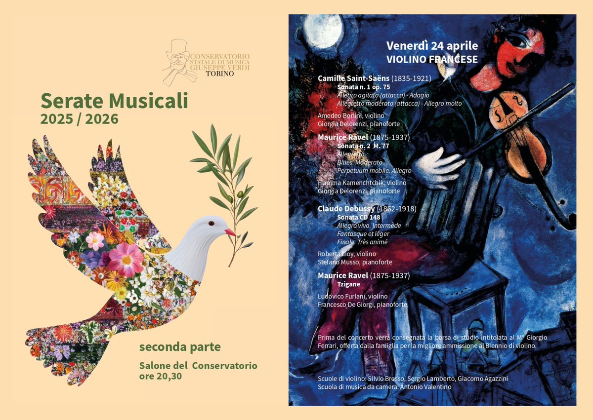 ConservatorioTo's tweet photo. Oggi venerdì 24 aprile alle ore 20.30 ascolteremo un omaggio al repertorio del violino francese tra Ottocento e Novecento che trasporterà il pubblico attraverso raffinate atmosfere. #ConservatorioTorino Prenotazioni al link: https://t.co/lkYJODacGS https://t.co/Qs564T9flb
