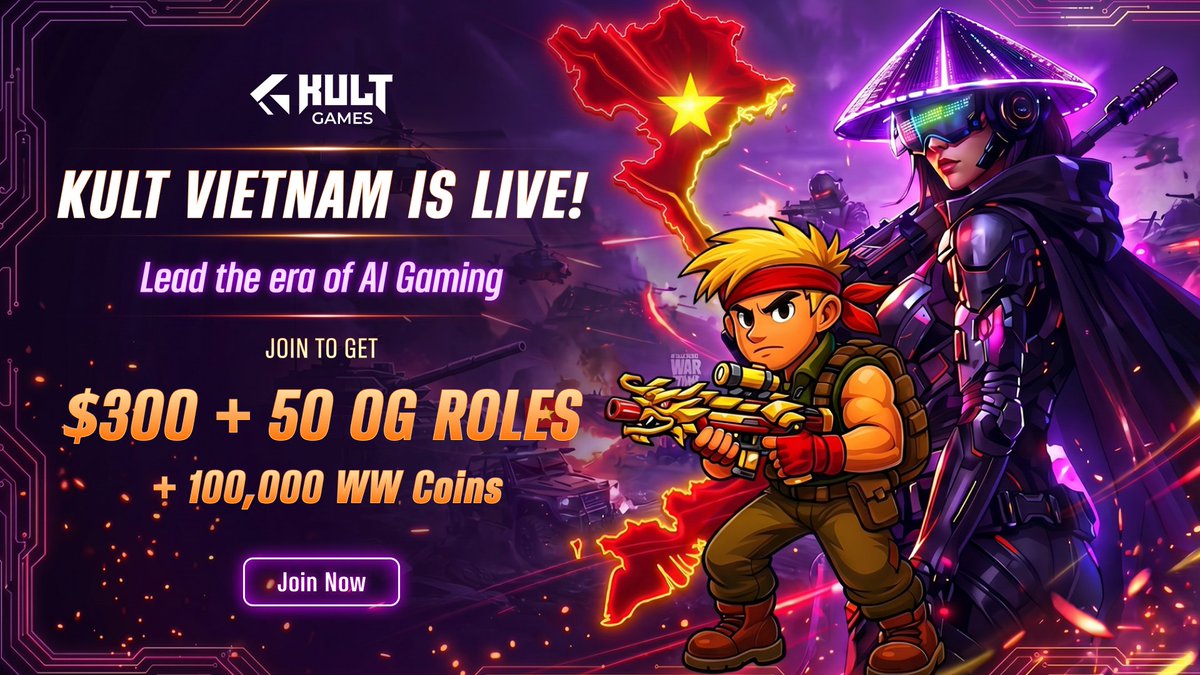 _KultGames's tweet image. Kult Games Vietnam - powered by @0G_labs - is Now Live
$300 - 100,000 WW Coins - OG Roles Up for Grab

Kult is officially opening our Vietnamese Telegram community to bring local players into the “Kult-ure” of intelligent gaming!
To kick things off, we’re giving away to early