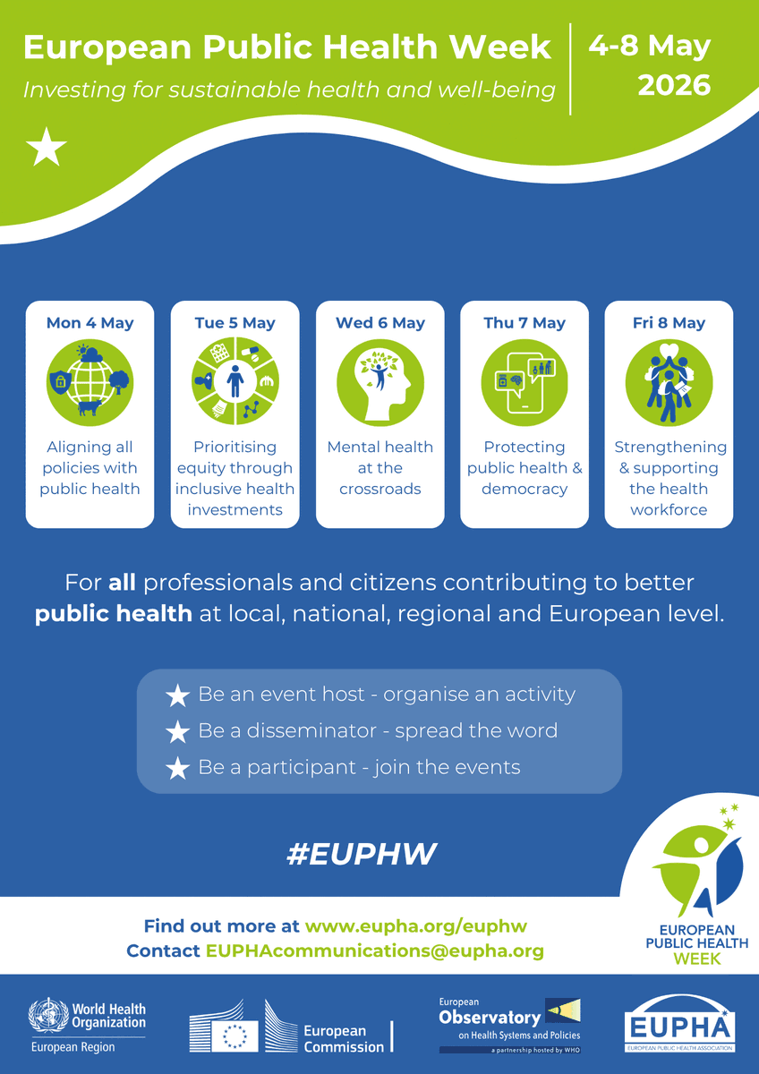 EUInvest4Health's tweet photo. We’re pleased to highlight our consortium partner EuroHealthNet’s #EUPHW2026 kick-off webinar on investing in prevention &amp; equity.
📆 5 May | 10:00 CET online
👉 Register: https://t.co/tNH8kb27iI
💡 Join our #Invest4Health workshop later that day, read https://t.co/iWA6ppOD72 https://t.co/bA096DXZFT