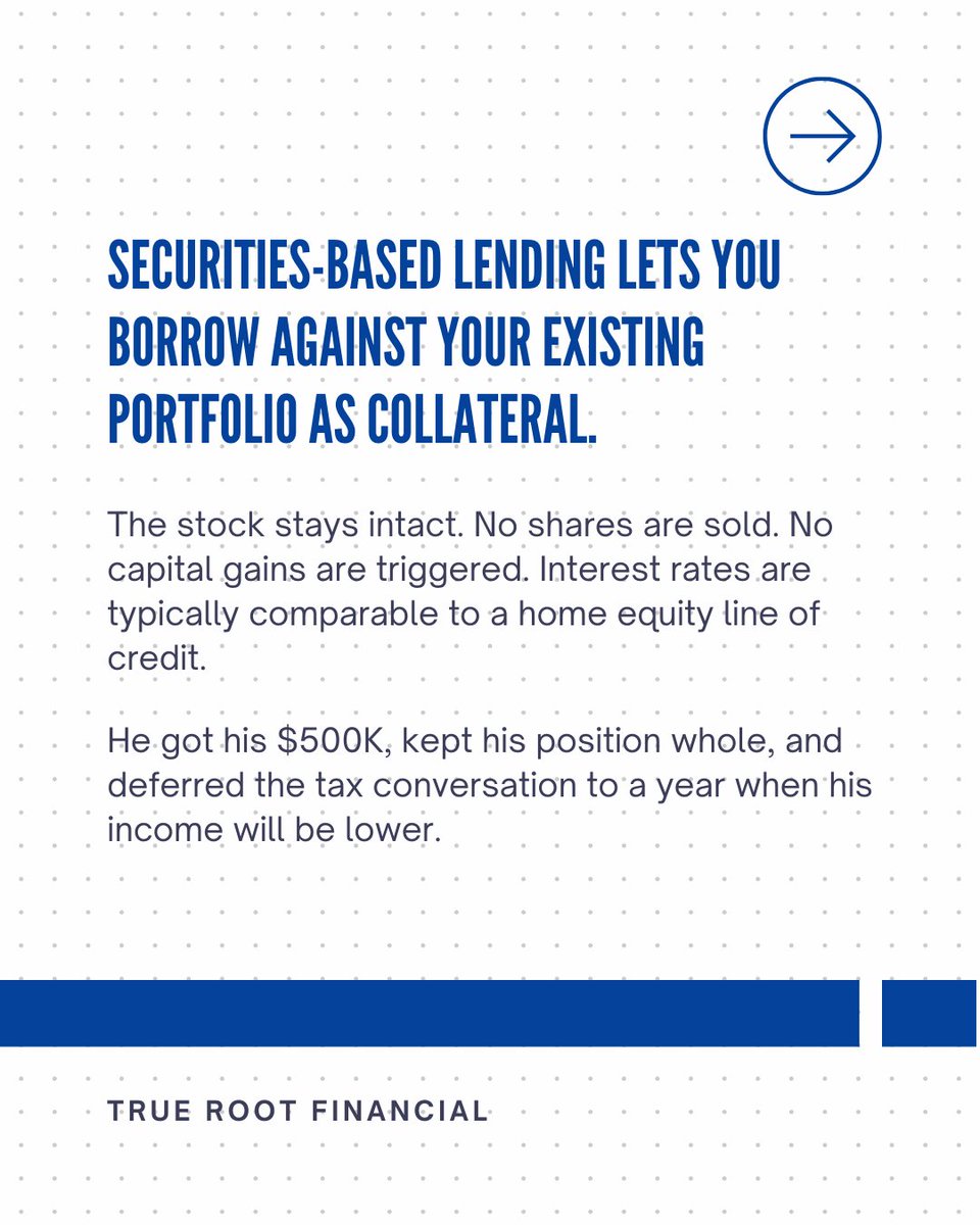 TrueRootFP's tweet photo. $8M in assets. A $500K expense. And an advisor who said the only option was to sell.

There was another way. Here is how it works.

Book a call with us for details. Link in the comments.

#techexecutives #equitycompensation #wealthmanagement #financialplanning #concentratedstock https://t.co/ECe8k7JEXA