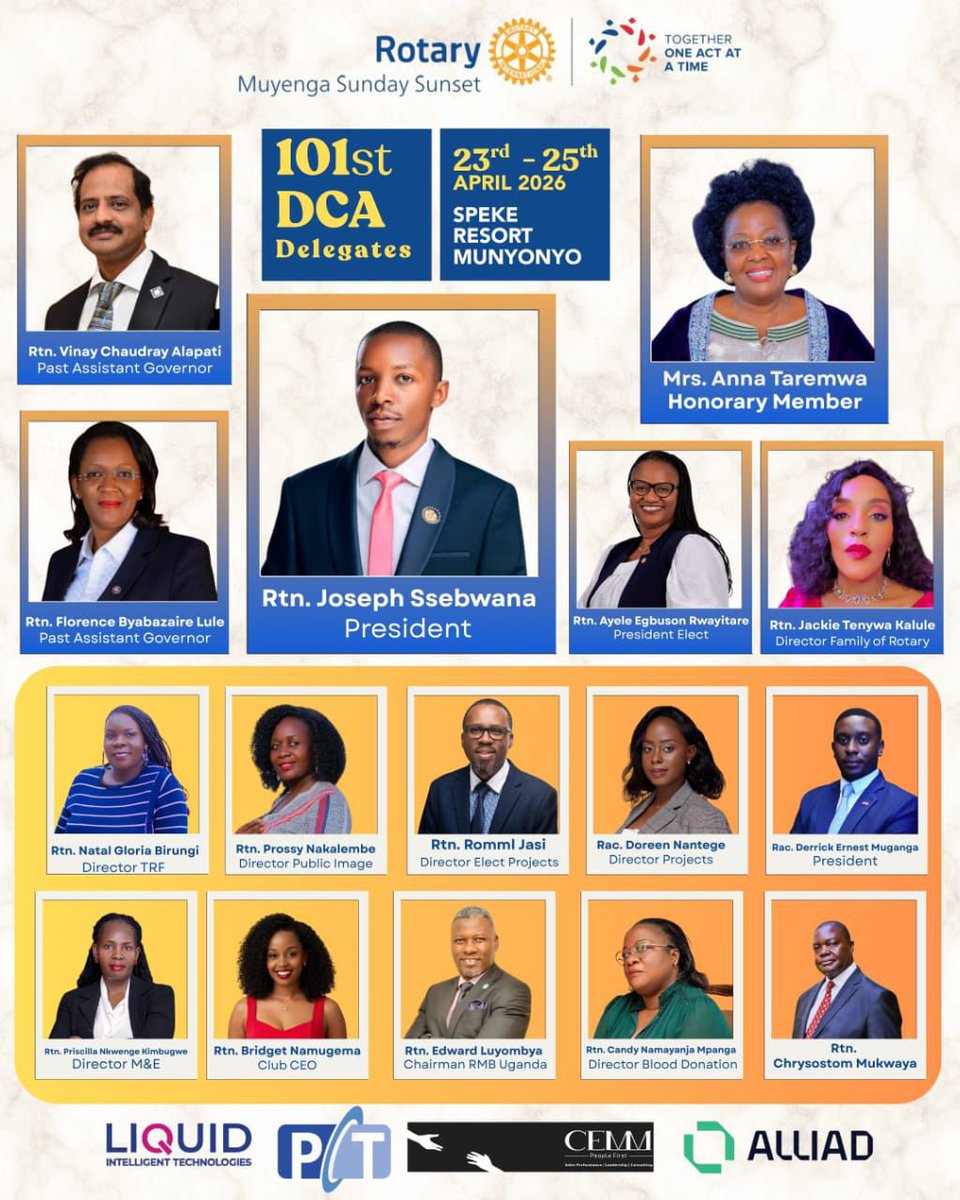RAC_SautiNzuri's tweet image. The 101st District Conference &amp;amp; Assembly

Our club is proudly represented by a remarkable group of members at this year’s *DCA* happening 23rd–25th April at Speke Resort Munyonyo.

Congratulations to President Derrick and Doreen. 

#SautiNzuri ll #UniteForGood