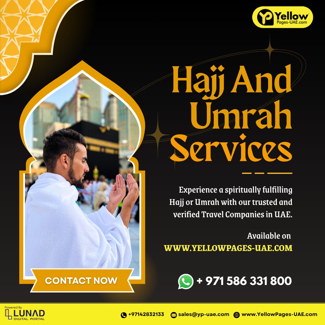 Begin your sacred journey with trusted experts 🤍
Find verified Hajj &amp; Umrah service providers in the UAE on Yellow Pages UAE.

📩 Send enquiry now on yellowpages-uae.com/uae/hajj-and-u…

.

#Hajj2026 #UmrahService #TravelAgenciesUAE #TravelUAE #YellowPagesUAE