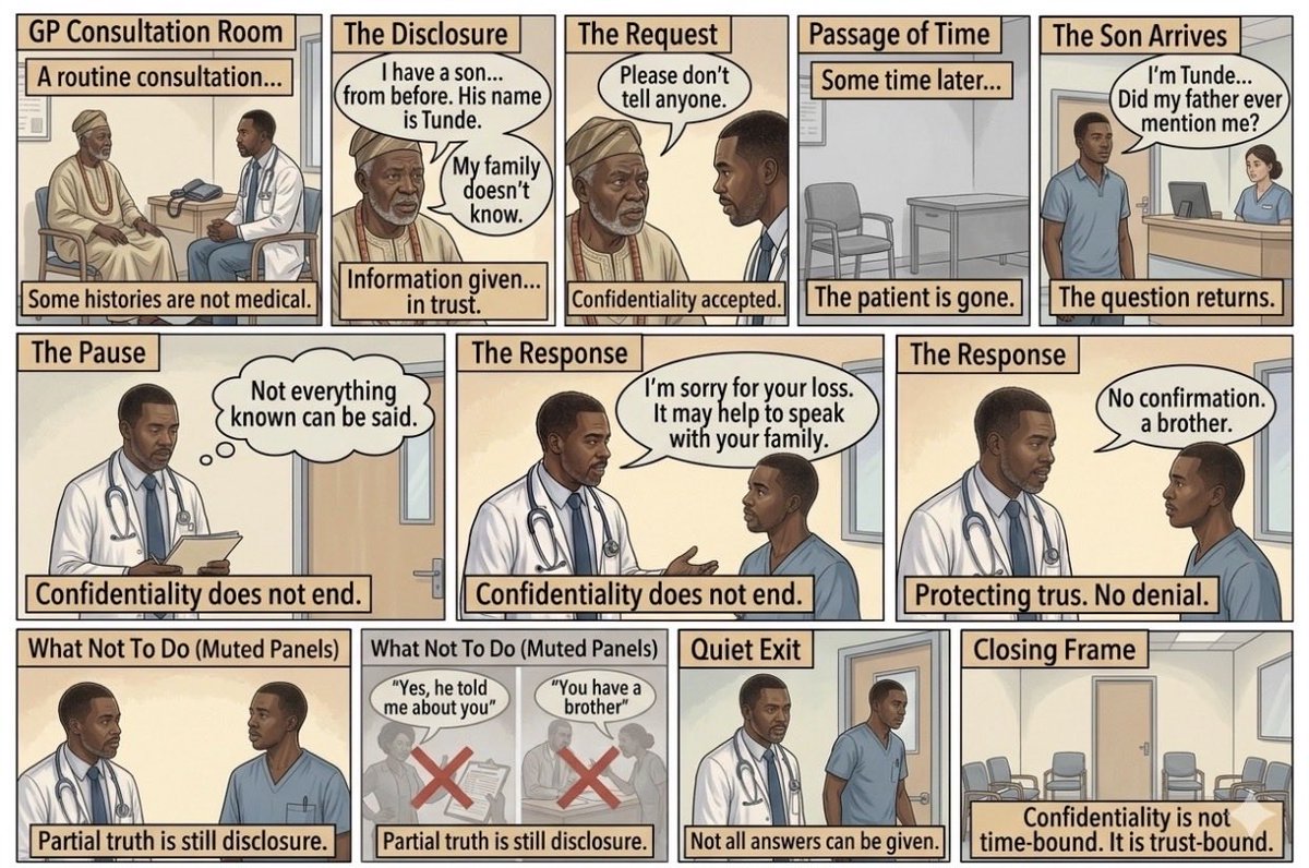 DrFolakemiMD's tweet image. EPISODE 23: THE SILENT PROMISE 
Some truths are carried.

Not shared.

Professionalism isn’t tested when it’s easy 
but when doing the right thing costs you answers.

#DishyDispensary #MedicalEthics #Confidentiality #ClinicalPractice