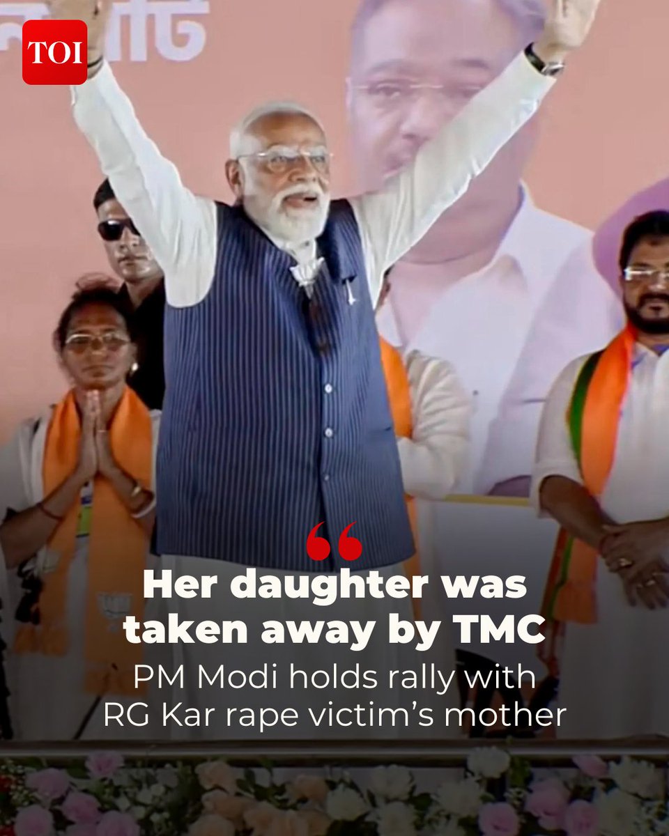 timesofindia's tweet image. Prime Minister #NarendraModi spoke about #BJP candidate Ratna Debnath, the mother of the #RGKar rape and murder victim, during an election rally in #WestBengal. He said the party has given her a platform, describing her as “our own,” and alleged that her daughter was a victim of