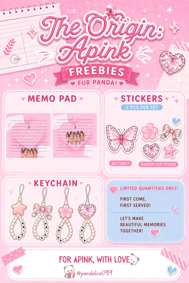 💗Here’s to celebrate you <a href="/Apink_2011/">Apink(에이핑크)</a>💗

🌸The Origin: Apink in Manila 2026🌸
Fan Support by: <a href="/pandalice0919/">PRL • APINK in MNL💗</a> 
-limited
-1:1 only
-open for trades
-kindly like, follow and retweet

See you soon, pandas🥹🐼🌸

#ApinkinManila #The_Origin_Apink #The_Origin_Apink_Manila #Apink
