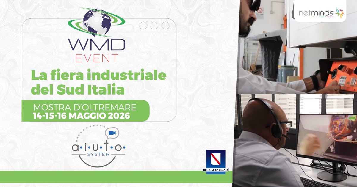 NetMinds_Ita's tweet photo. #WMDEVENT2026 
Saremo alla fiera industriale del Sud Italia per presentare AIUTO SYSTEM.
Un software di teleassistenza real time che grazie alla Mixed Reality crea spazi di lavoro condivisi.
Uno strumento potente per aziende
dell'Industria 4.0
📌14-16 Maggio, Mostra d'Oltremare. https://t.co/EjXvW0My5v