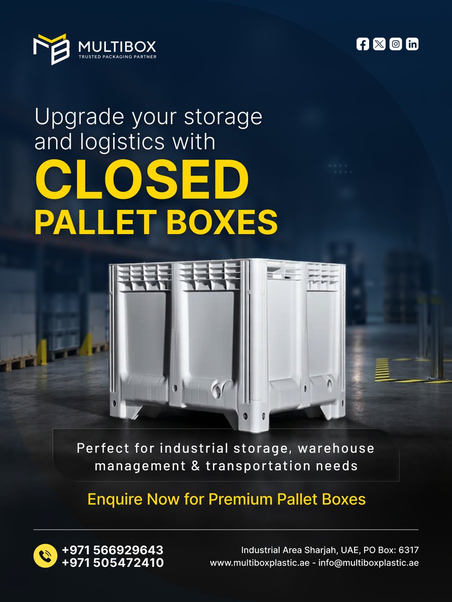 MultiboxPlastic's tweet image. Designed for heavy-duty storage, safe transportation, and organized warehouse management, our closed pallet boxes help protect your goods while maximizing space and productivity.

multiboxplastic.ae/product/closed…

+971 566929643
info@multiboxplastic.ae

#Multibox #ClosedPalletBoxes