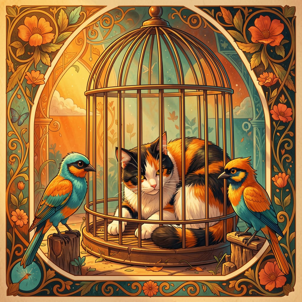 lakisf's tweet image. Caged cat. #AIart️️️️️️️️️️️️️️️️️️️️️️️️️️️️️️️️️️️️️️️️️️️️️️️️️️️ #aianime #aianimation  #digitalart #illustration #anime #nightcafe