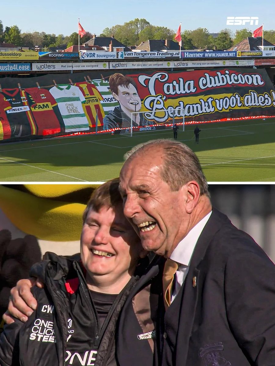 Go Ahead Eagles tifo yesterday, paying tribute to their laundromat lady Carla Wittig, who retires this season after 27 years in the club. 👏❤️