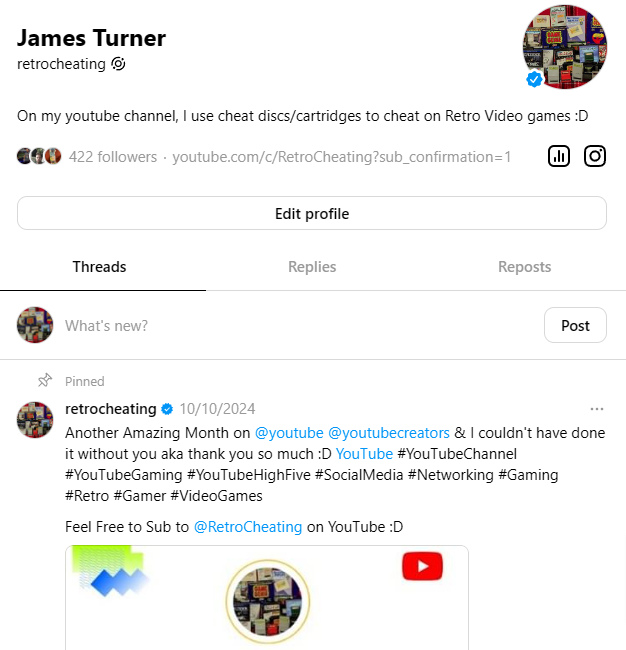 RetroCheating's tweet image. Don't forget to Follow/Join Retro Cheating on Threads :D By using the Link below :D #Threads #SocialMedia #Networking #Gaming #VideoGames #Retro #Gamer

Feel Free to Join/Follow Retro Cheating on Threads :D

threads.net/@retrocheating