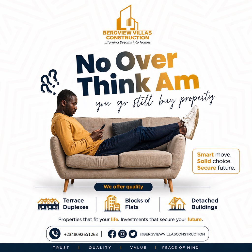 sucstar's tweet photo. This Friday, choose peace of mind. 
Choose ownership. Choose Bergview. 

📞+2348092651263 @bergviewvillasconstruction #FridayVibes #SmartMove #BergviewVillas #TurningDreamsIntoHomes #AbujaRealEstate #OwnYourFuture #RealEstateNigeria https://t.co/q5tJ4T6OL7