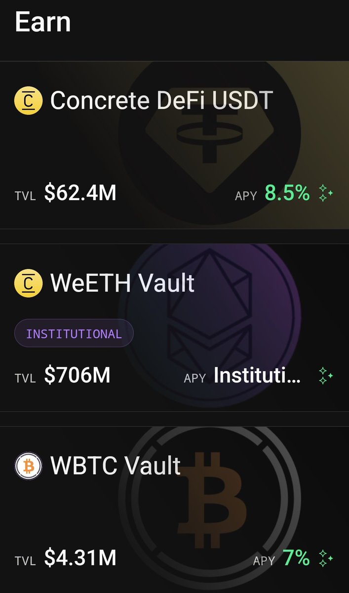 kingChrys494's tweet photo. A few days ago, I deposited 
USDT into concrete vaults and received something called ctUSDT
At first, I thought it was just another receipt. But it’s so much more.
Here's how it works in simple terms👇
When you put your money (like USDT or WBTC) into a Concrete vault, the vault doesn’t just hold it. It gives you back a ctASSET  for example, ctUSDT. This token represents your share of the vault, and it automatically earns yield as the vault works in the background.
What Can You Actually Do With It ?
- Hold it and let it compound quietly
- Trade or swap it anytime
- Use it as collateral to borrow other assets
- Add it to liquidity pools

The Best Part
With ctASSETs, DeFi finally feels simple.
One deposit → one ctASSET → and the vault handles everything else. No constant checking, no manual compounding, no jumping between protocols.

If you want to see how it works for yourself, go check out Concrete vaults here:
https://t.co/Ct0Esj74dF