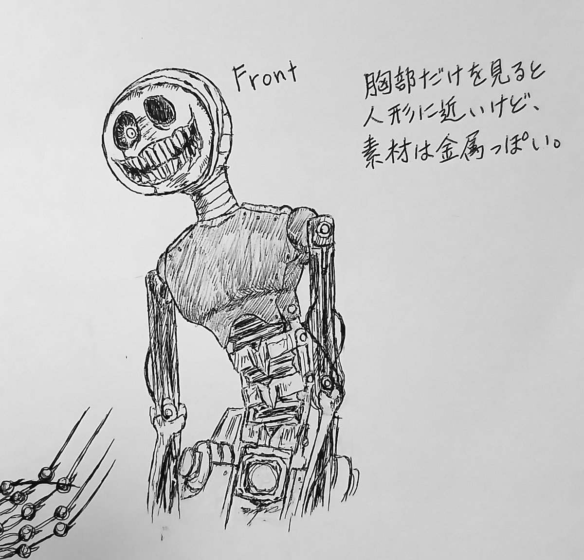 Chirobe's tweet image. プロトタイプの衣装の下はどんなデザインかという妄想らくがき。メカや人形の知識が乏しいので矛盾だらけかも。鞭棄に似てるか?
#PoppyPlaytime #prototype1006