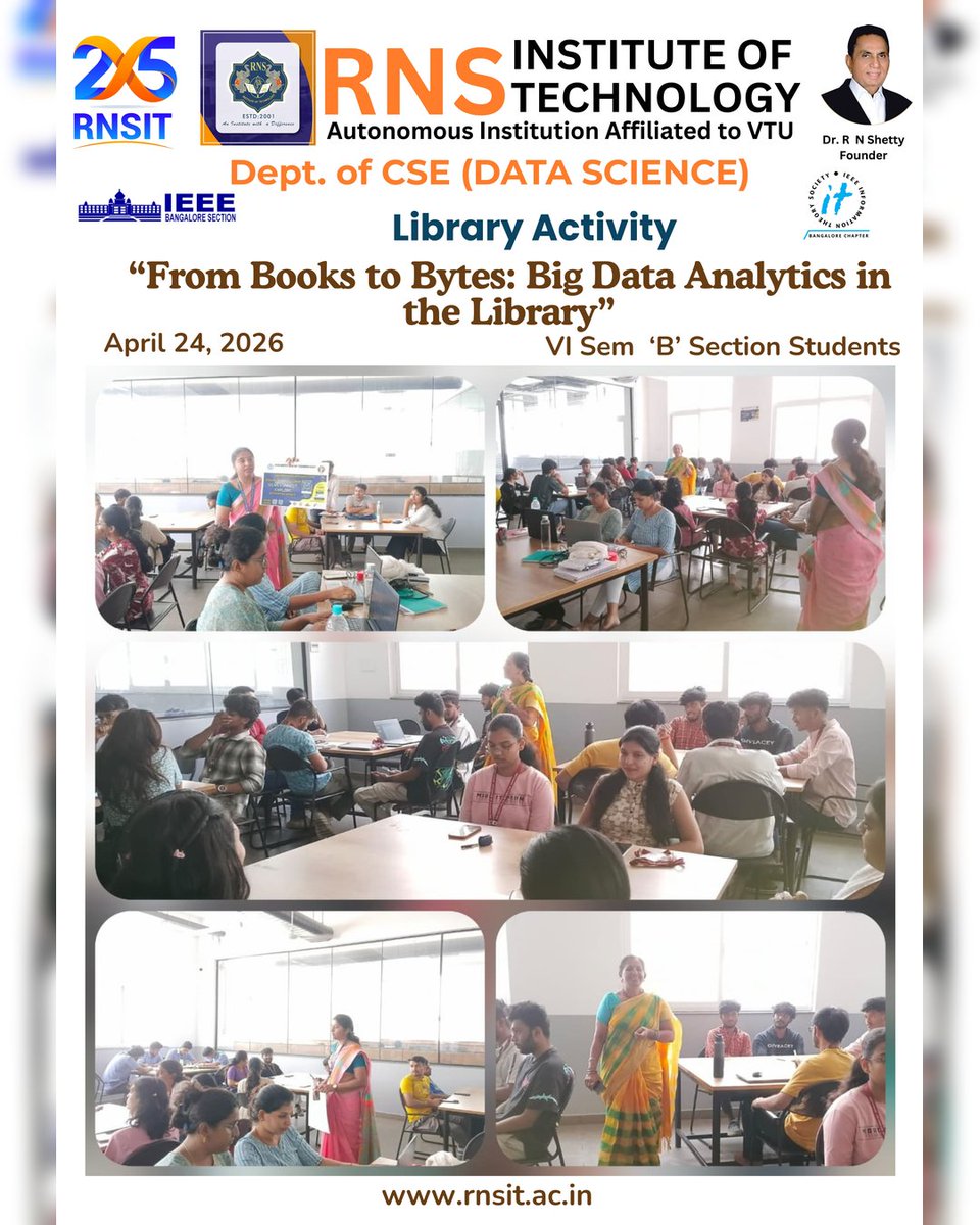 rnsit_cse_ds's tweet image. 🚀 Exploring Data Beyond the Pages

“From Books to Bytes: Big Data Analytics in the Library” organized for VI Sem ‘B’ students at RNSIT.

#RNSIT #DataScience #BigData
