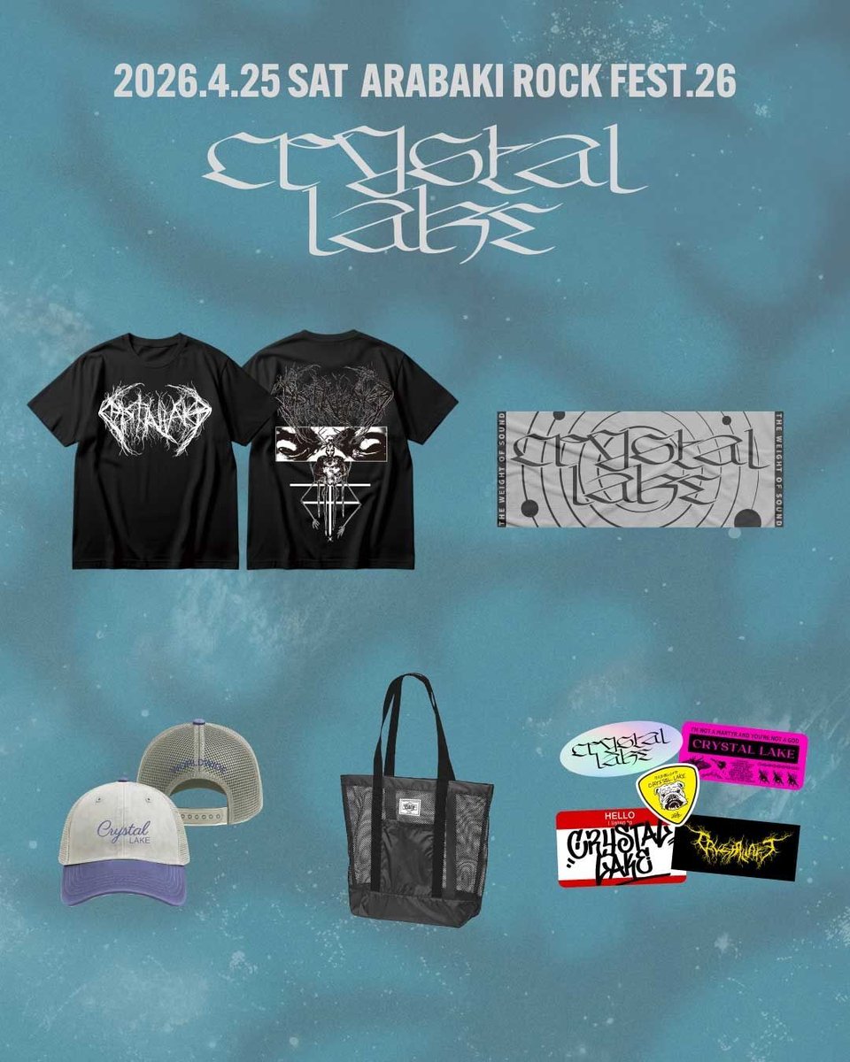 CrystalLake777's tweet image. 【ARABAKI ROCK FEST. 2026】

いよいよ明日はアラバキ！

Crystal Lakeは16:15より
HATAHATAステージにて出演！

グッズは9:30より販売開始。

お待ちしております🔥

#アラバキ
#CrystalLake